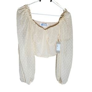 L Lizard Thicket Ivory Balloon Sleeved Crop Top